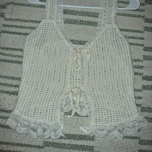 Cream Crochet Lace Tank Top